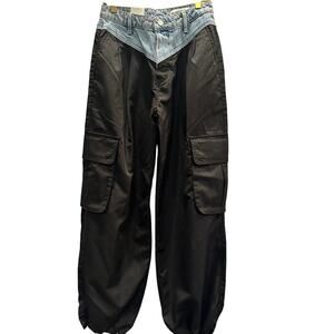 Blank NYC Two-Tone Cargo Pants in Black and Light Denim